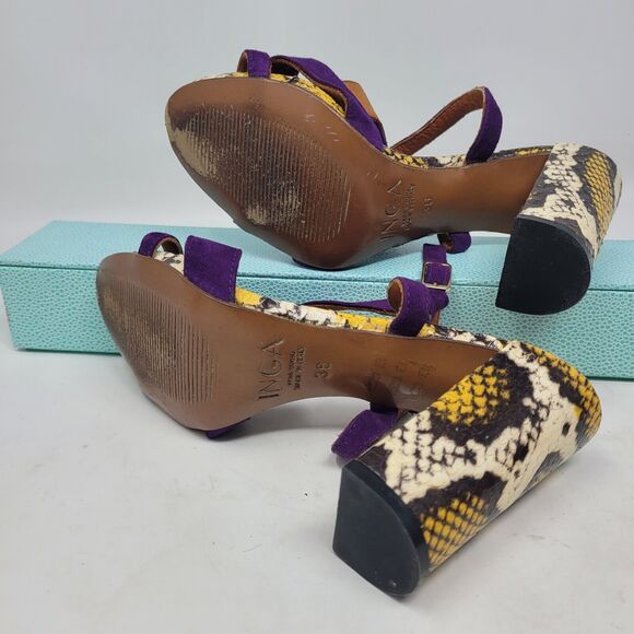 INGA Genuine Snakeskin Leather Shoes Heels Made Italy, US sz 6, EU 36, PYTHON - Picture 6 of 8